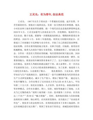 王灵光有为青年,创业典范 