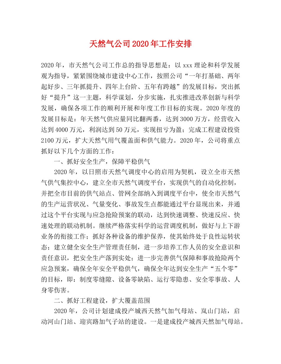 天然气公司2024年工作安排 _第1页