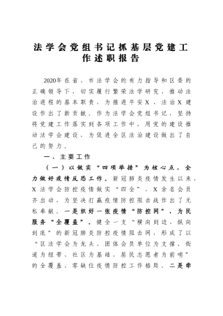法学会党组书记抓基层党建工作述职报告