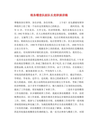 税务稽查队副队长竞职演讲稿 