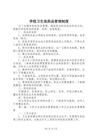 学校卫生室药品管理制度