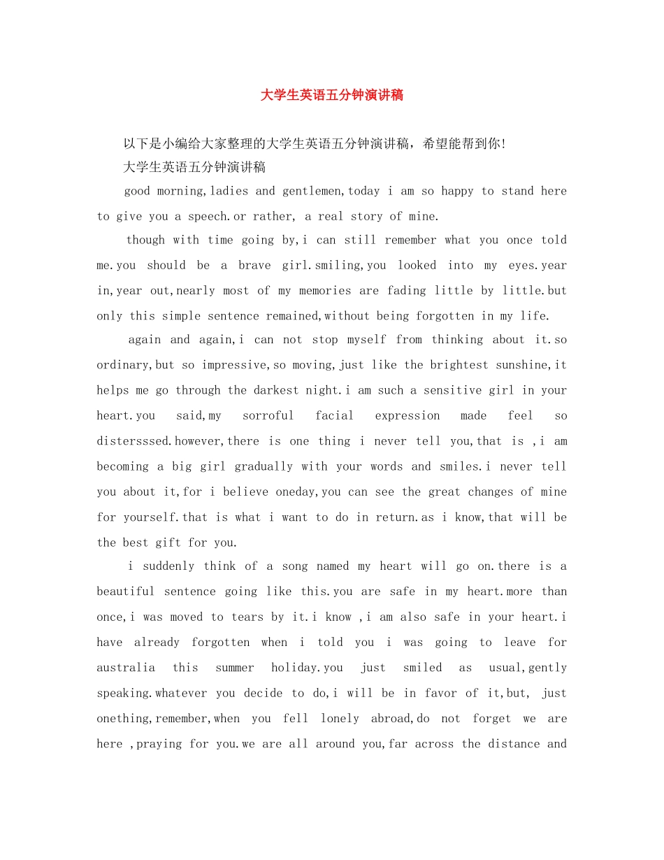 大学生英语五分钟演讲稿 _第1页