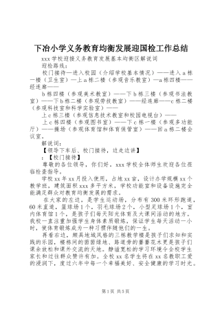 下冶小学义务教育均衡发展迎国检工作总结