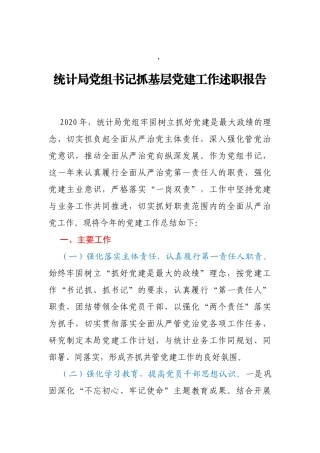统计局党组书记2020年抓基层党建工作述职报告