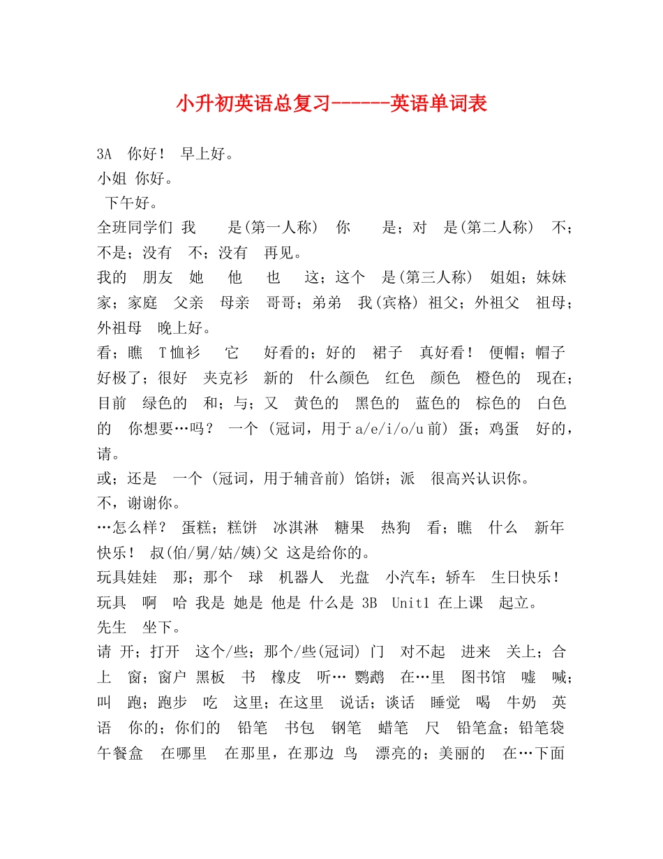 小升初英语总复习------英语单词表 _第1页