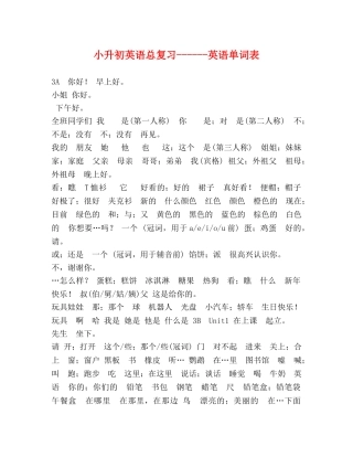 小升初英语总复习------英语单词表 