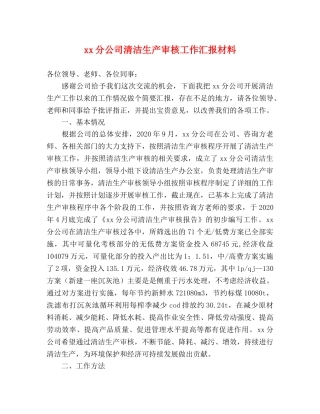 xx分公司清洁生产审核工作汇报材料 