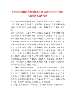 乡村振兴面临的关键问题及对策 202404农村产业振兴面临的挑战和对策 