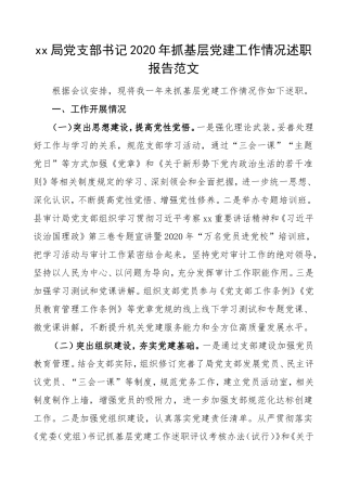 xx局党支部书记2020年抓基层党建工作情况述职报告