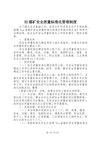 XX煤矿安全质量标准化管理制度