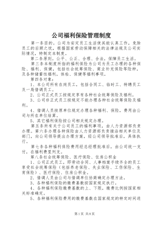 公司福利保险管理制度
