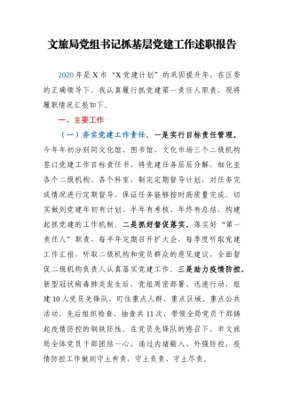 文旅局党组书记抓基层党建工作述职报告