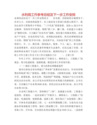 水利局工作参考总结及下一步工作安排 