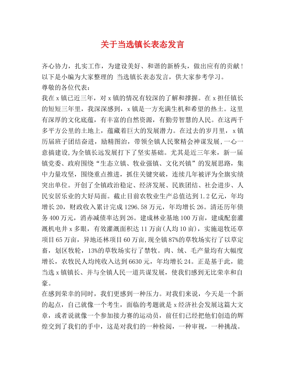 关于当选镇长表态发言 _第1页