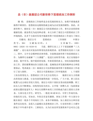 县（市）级基层公司新形势下思想政治工作探析 