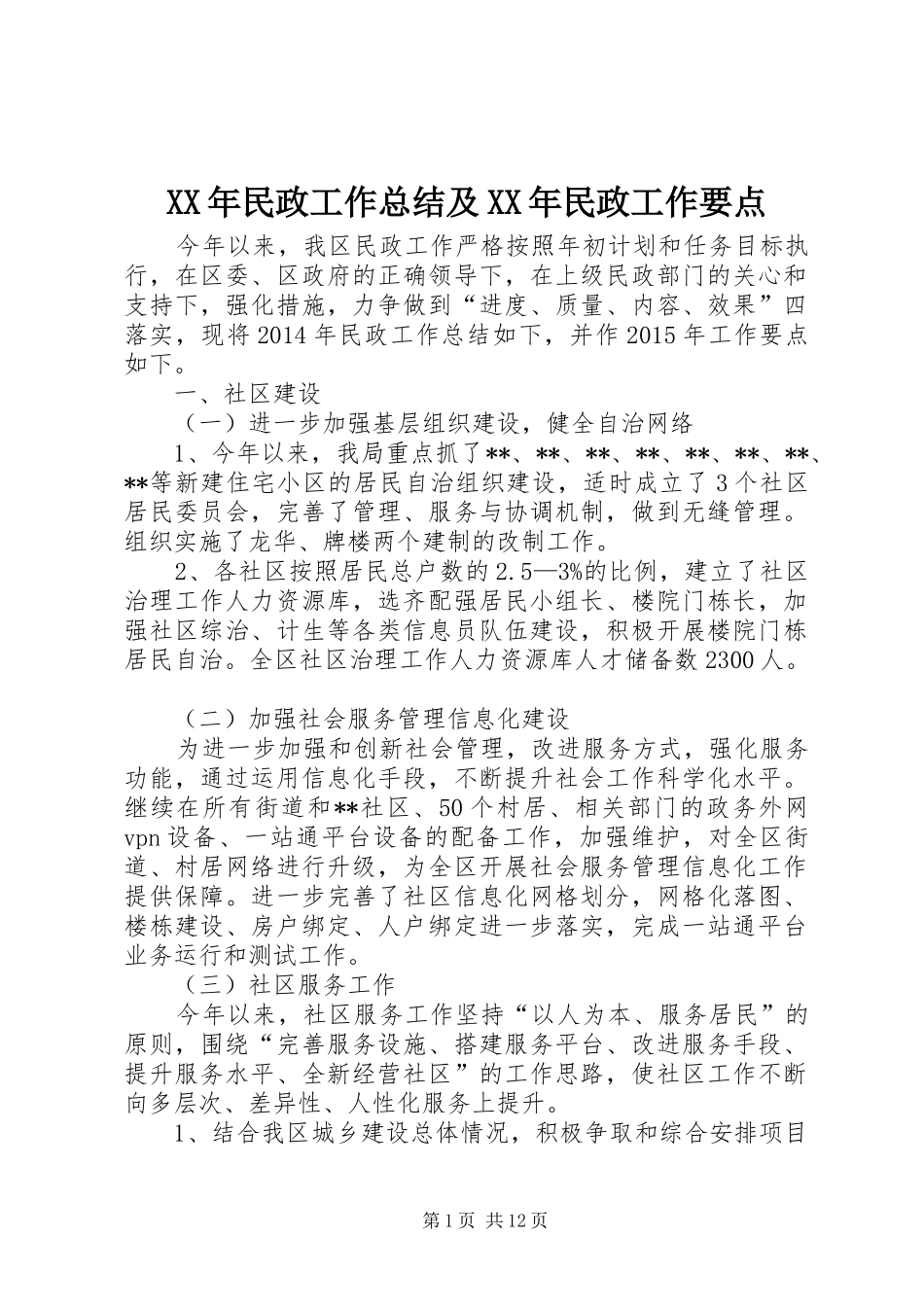 XX年民政工作总结及XX年民政工作要点_第1页