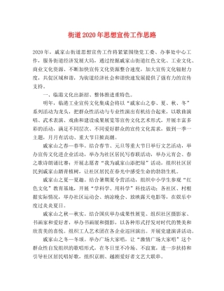 街道2024年思想宣传工作思路 