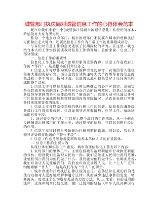 城管部门执法局对城管信息工作的心得体会范本 