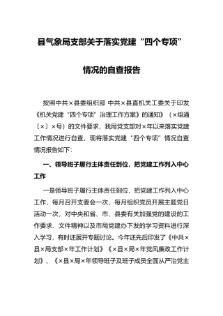 县气象局支部关于落实党建“四个专项”情况的自查报告