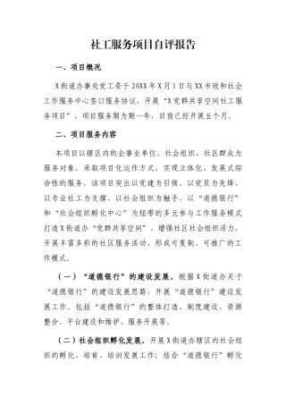 社工服务项目自评报告