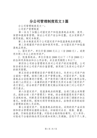 分公司管理制度范文3篇