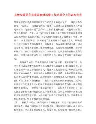 县级局领导在县委巡察组巡察工作动员会上的表态发言 