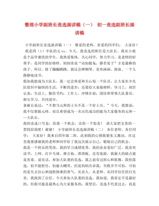 整理小学副班长竞选演讲稿（一） 初一竞选副班长演讲稿 