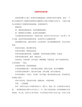 把握青春的演讲稿 