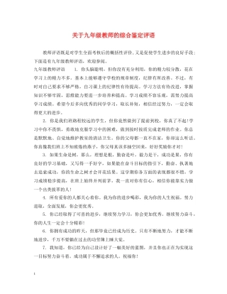 关于九年级教师的综合鉴定评语 