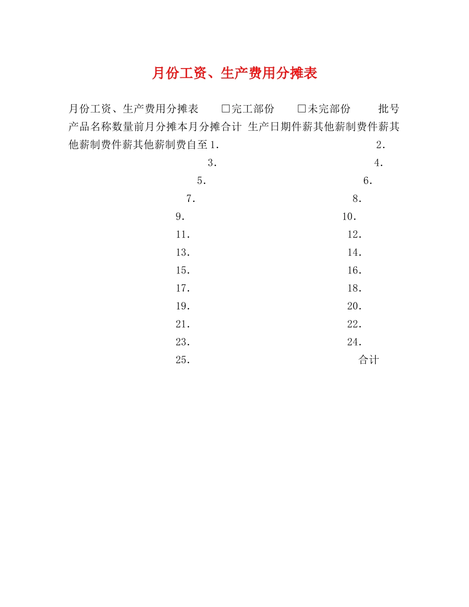 月份工资、生产费用分摊表 _第1页