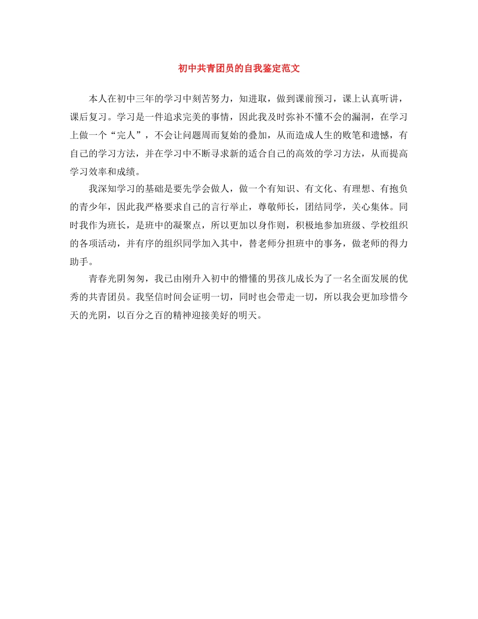 初中共青团员的自我鉴定范文 _第1页