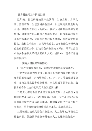 县乡村振兴工作情况汇报