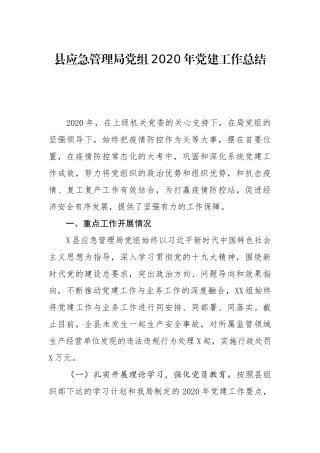 县应急管理局2020年党建工作总结