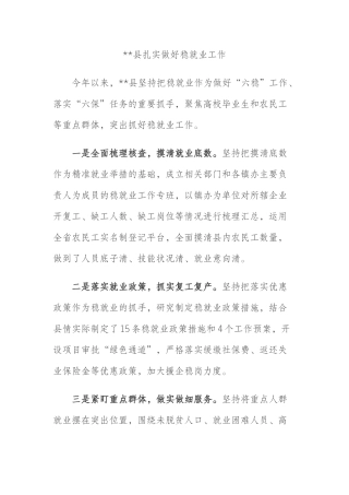 县扎实做好稳就业工作