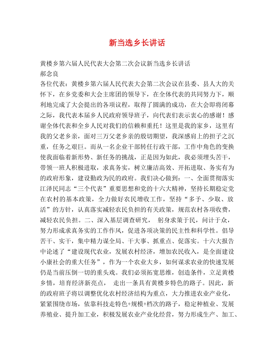 新当选乡长讲话 _第1页