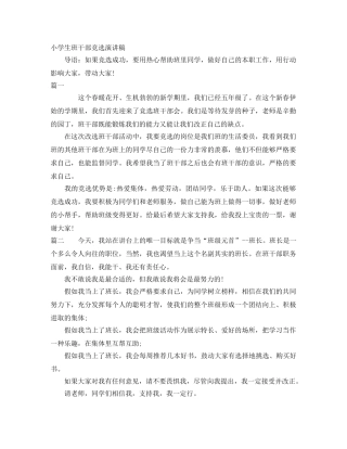 小学生班干部竞选演讲稿 