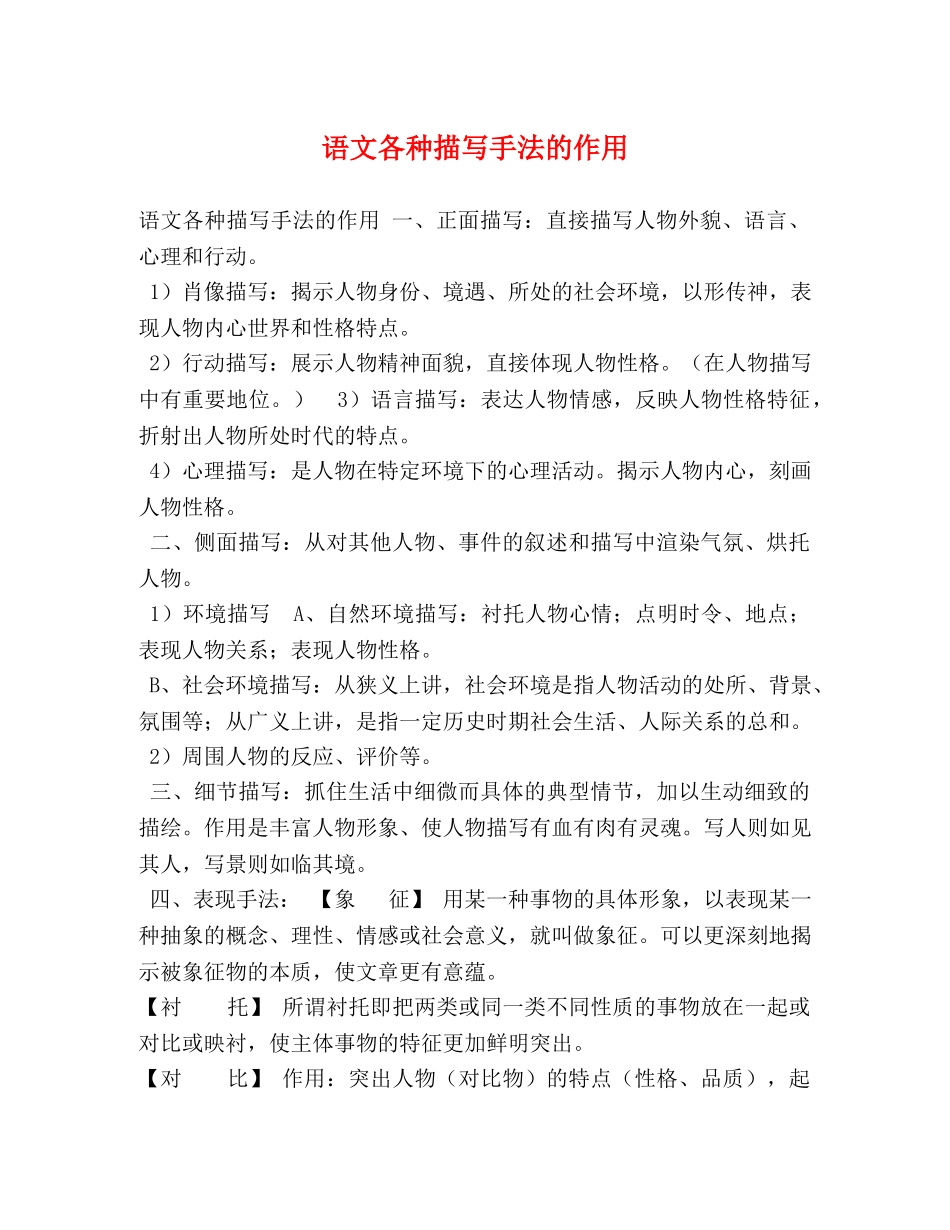 委托书-语文各种描写手法的作用 _第1页