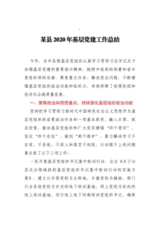 某县2020年基层党建工作总结