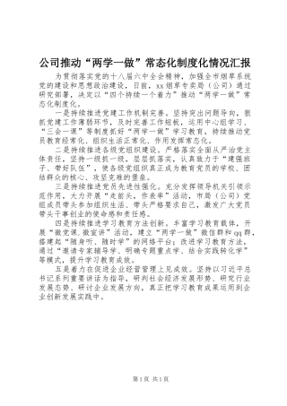公司推动“两学一做”常态化制度化情况汇报