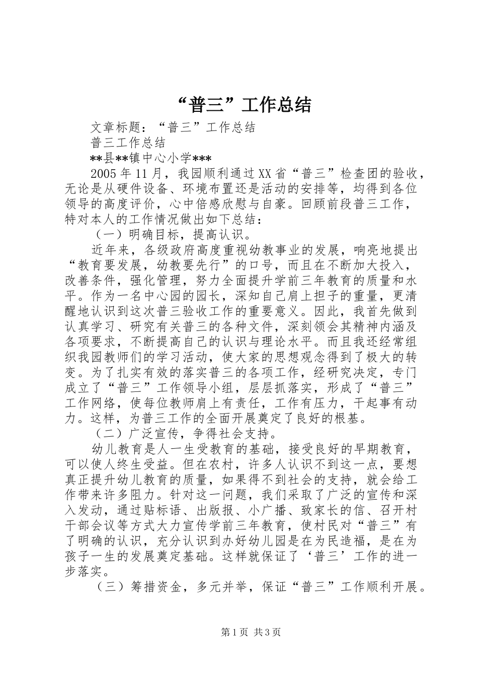 “普三”工作总结_第1页