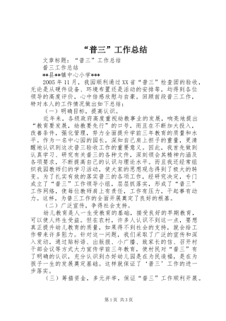 “普三”工作总结