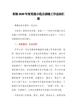 某镇2020年度党建示范点创建工作总结汇报