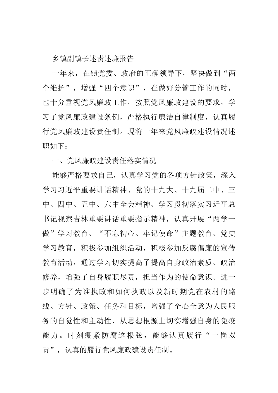 乡镇副镇长述责述廉报告_第1页