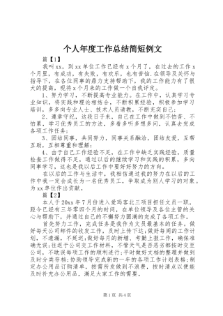 个人年度工作总结简短例文