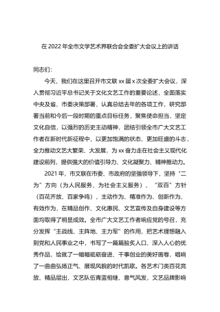 在2022年全市文学艺术界联合会全委扩大会议上的讲话