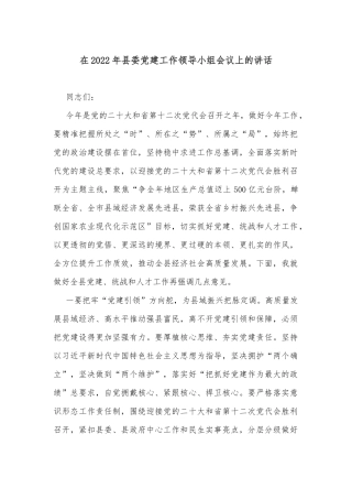 在2022年县委党建工作领导小组会议上的讲话