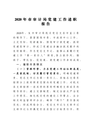 2020年市审计局党建工作述职报告