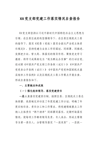 XX党支部党建工作落实情况自查报告