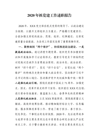 2020年抓党建工作述职报告（支部）