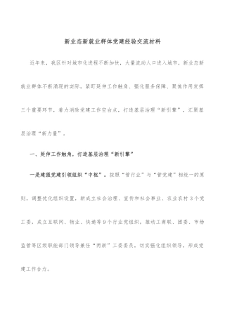 新业态新就业群体党建经验交流材料